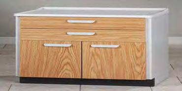 Concealed, Euro-style adjustable door hinges All laminate base Self closing doors and drawer with bumpers Molded Top Treatment Cabinet with 2 Doors & 2 Drawers