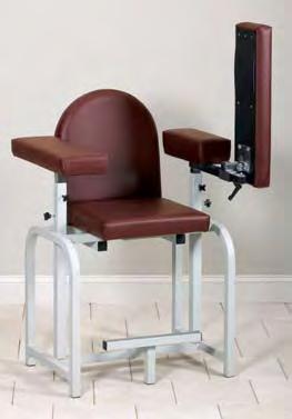 load capacity under normal use Extra height reduces bending for staff Easy for patient to sit and exit chair Patient footrest Padded and upholstered seat and back 6020-F Blood Drawing Chair