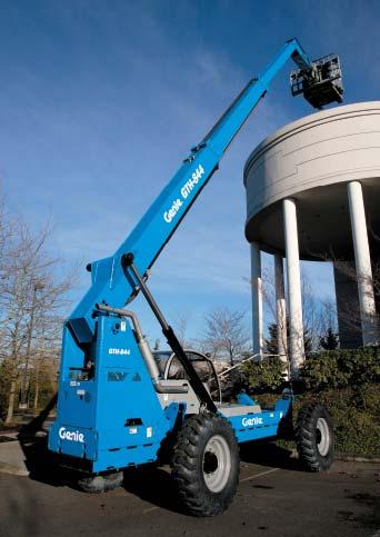 Power to Perform The Genie GTH -844 8,000 lbs (3,629 kg) capacity high reach telehandler is available with a maximum lifting height of 44 ft (13.