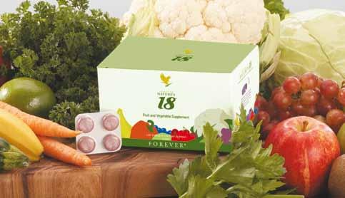 271 Forever 18 iš gamtos Tai įvairių vaisių ir daržovių derinys. Keturiose tabletėse yra tiek antioksidantų, kiek penkiose porcijose vaisių ir daržovių.
