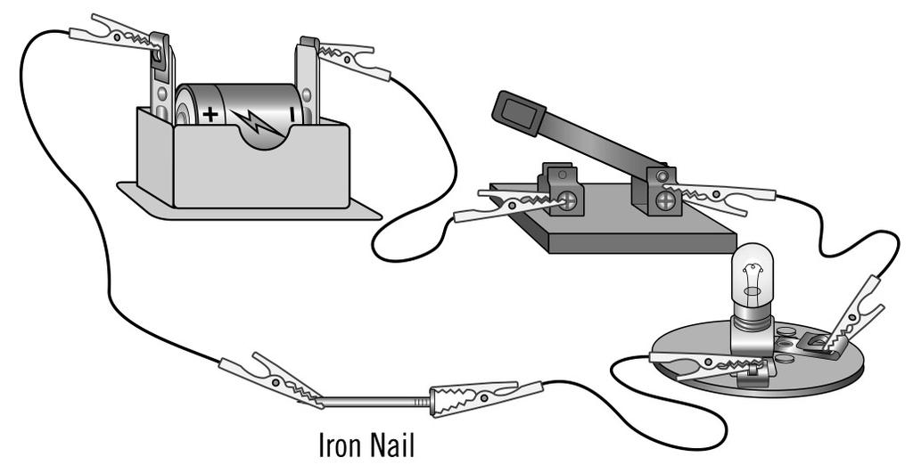 Activity 1: Electric Circuit Interactions STEP 1: Construct a circuit similar to the one shown in the picture. The iron nail is placed in the circuit. At the start the switch handle is up.