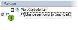 In Autodesk Design Review, open MicroController_Markup.dwfx. Review the Markups palette. The comment created by a member of the design team is listed.