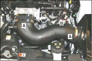 A) Install the ROUSH Intake Tube, into the Hump Hose first, then into the Oval Coupler.