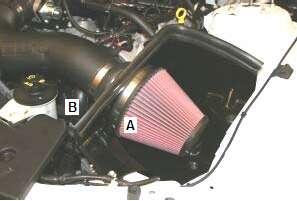 16. A) Install the ROUSH Premium Filter onto the Filter Adapter using the supplied Hose Clamp.
