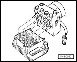 Hydraulic unit, brake booster/master cylinder, overview (Page 45-16) - Pull control module straight up to remove.