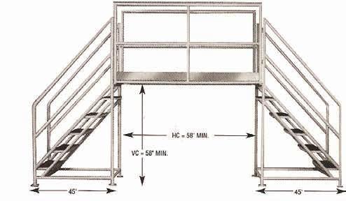 Three Piece Construction: two stair sections & one bridge Heavy 1 ¼ schedule 40 pipe structural frame & rails Standard tread: expanded metal or serrated grating (Optional solid steel tread with