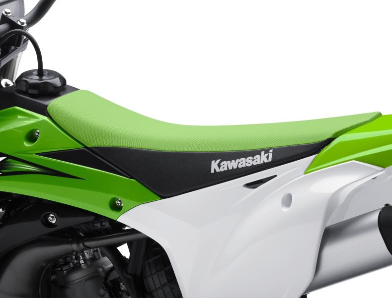 Slim ergonomics H Bodywork follows the direction of the larger KX450F and KX250F.