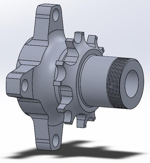 Figure 13: Second Front Hub Alternative Design The second proposed front hub design has an integrated thread at the end because the