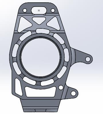 upright required to have a mount for the steering rod as well. The figure below shows the structural design of the front uprights without any mount for the steering or A-arms attached to it.