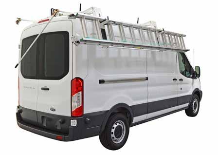 EZ DROP DOWN Ladder Racks LEFT IMAGE: LADDER RACK ON A MID-ROOF VAN IS IN THE DOWN POSITION. NOTE IT IS EASY TO REACH THE DETACHABLE HANDLE WHICH CAN BE STORED INSIDE THE VAN.