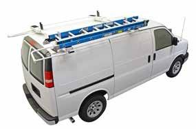Rugged crossbows are low over van roof to reduce overall vehicle height and to facilitate loading and unloading. Easy to reach lockable clamp arm firmly secures ladder to rack on low roof racks.