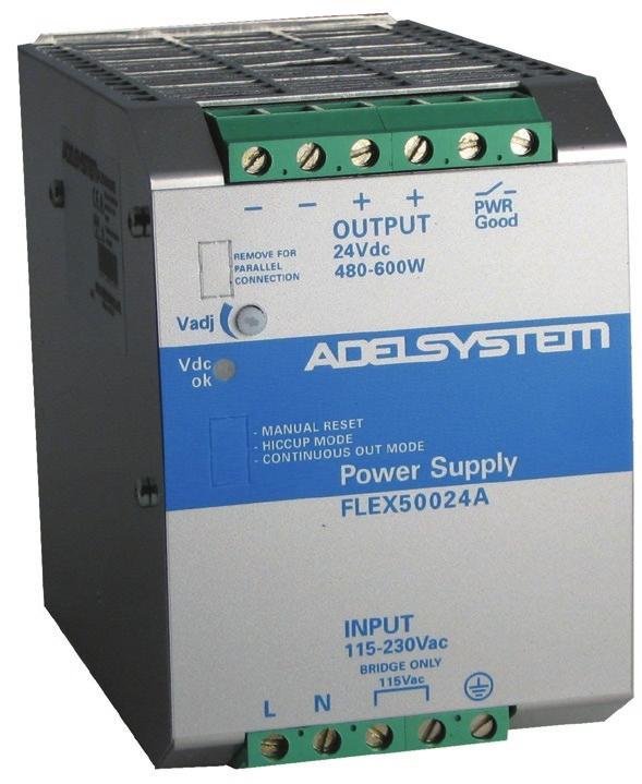 Technical Information FLEX524A Input: single-phase 115 / 23 V AC Output: 24 V DC 6ºC Efficiency up to 9% Strong overload without switch-off, up to 5% Flexible power continuity: 48 to 6 W "ower Good"