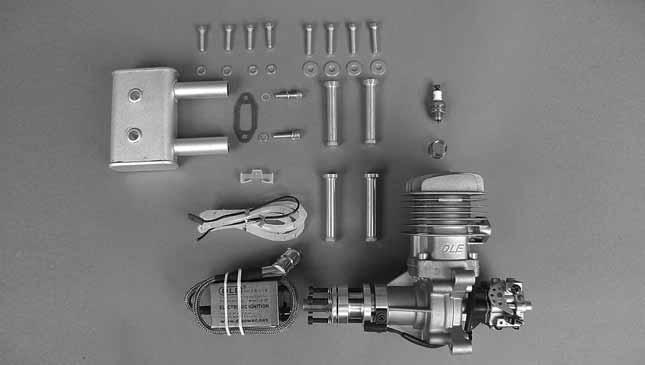 Parts List (1) DLE-35RA Gas Engine with DLE Carburetor (1) CM6 Spark Plug with Spare Ignition Wire Spring (1) Muffler w/gasket (2) 5x15mm SHCS with 5mm Lock Washers (muffler mounting) (1) Electronic