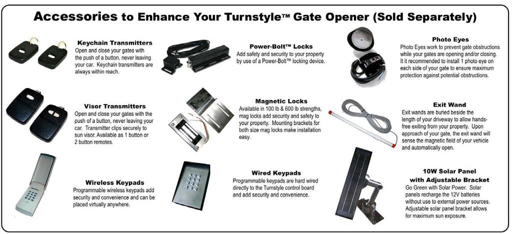the Turnstyle gate operator. Thru bolts can also be used.