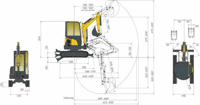 TECHNICAL SPECIFICATIONS Operating weight +-2% (EC Norms): > 2740/2860 kg (rubber crawlers/steel crawlers with canopy) > 2850/2970 kg (rubber crawlers/steel crawlers with cabin) 1625-1630* (with boom