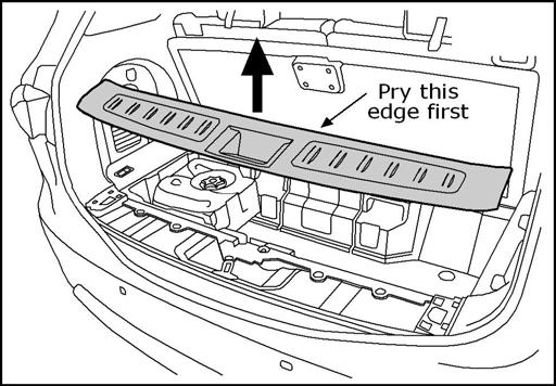 11. INTERIOR PREPARATION Fig. 4 4. Pry off the rear kick plate along the bottom of the hatch opening.