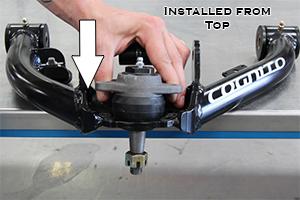 5. Mount the supplied ball joints (#6292) with the 5/16 bolts, flat washers, and locknuts provided in Hardware Package 9124, to either the top or bottom of the ball joint pocket of the Cognito upper