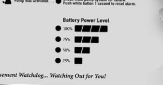Should the level drop below 25%, the Battery problem indicator will light up and the alarm will sound.