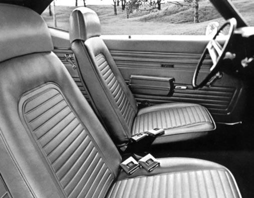 * 1967-69 (Front) Seat Belts (Retractable) Black (Per Side)...$109.95 * 1967-69 (Rear) Seat Belts (Retractable) Black (Per Side)...$89.95 * 1967-69 (Front) Seat Belts (Bolts) (Pair)...$8.95 1974-92 Seat Shoulder Belt Guide Escutcheon (Black) (L & R).