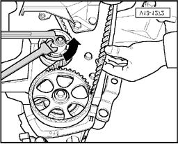 Page 16 of 25 28-13 - Turn tensioner with pin wrench (e.g. Matra V159) in direction of arrow to adjust toothed drive belt tension.