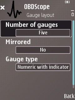 Left soft key Open Gauge context menu as seen in Picture 8. Right soft key Back to list of gauges. Picture 8: Gauge context menu Picture 9: Gauge boundaries.