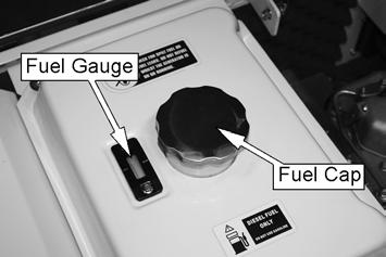3. Unscrew fuel cap. Check that the strainer located in the mouth of the fuel tank, is free from contaminants. 4.