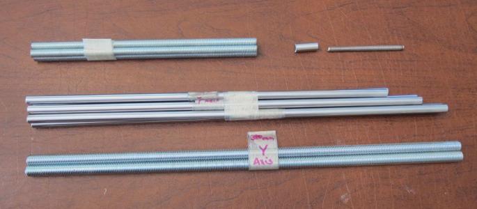Step 17: Identify Parts The rods are as follows: Top Row: 8mm threaded 205mm, 8mm smooth (short), 5mm