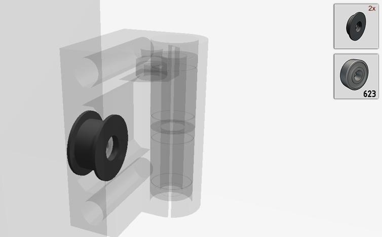 Step 42: X-Axis Idler Locate your: - 623ZZ bearings - Printed belt guides (2) The belt