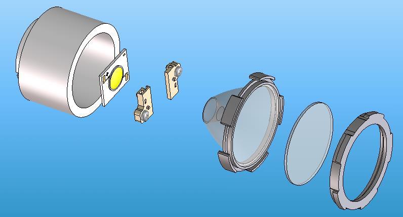 The following shows the typical structure of a spot light with COB LEDs mounted inside it.