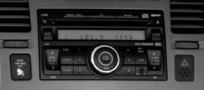 11 05 06 12 07 10 09 08 04 FM/AM/SAT* Radio with CD Changer (if so equipped) The antenna should be placed in the rearward position for maximum radio reception.