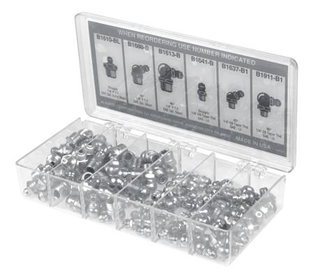 2398-1 Vehicle Fitting Assortment 34 This assortment contains six types of popular fittings. An identifying chart is included in the cover. Packaged in a durable plastic box.