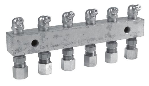 Header Blocks 36 Hard-to-reach machine bearings requiring lubrication can be connected to central points by tubing or whip hose