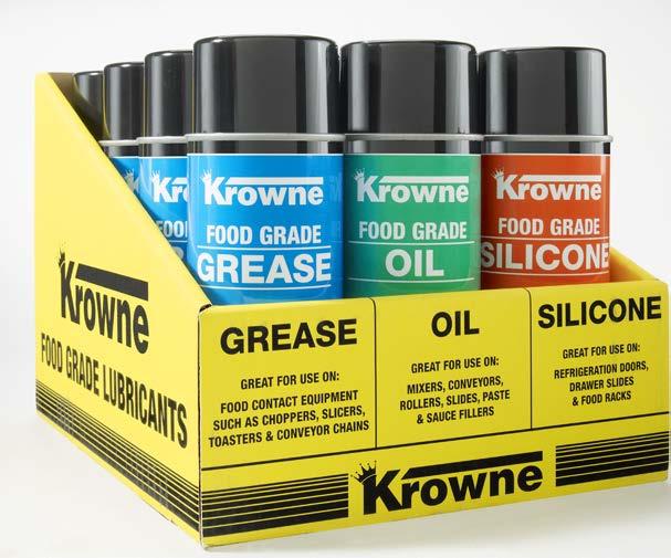 Featured Products Food Grade Lubricants Food Grade Lubricants Point-of-Purchase 12-Can Display Case Display includes Yellow Display Case Tray and four (4) each of Food Grade Grease, Oil and Silicone.