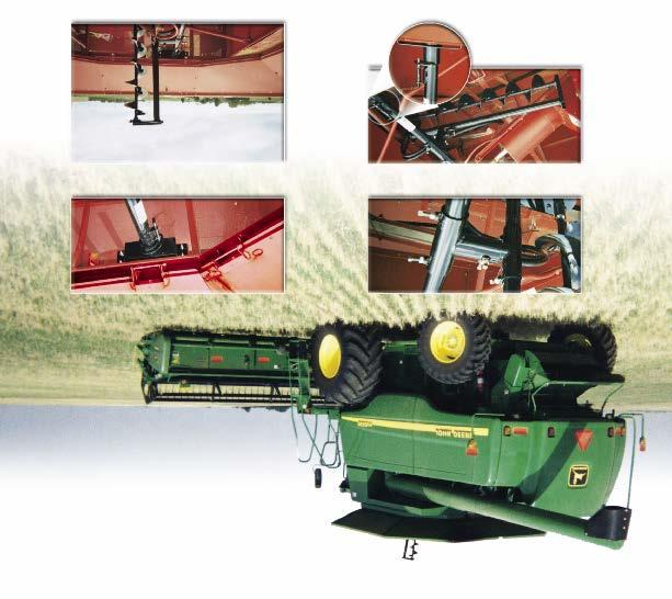Bin Fill Auger Features Available to fit most makes and models of combines. Reduces auger flighting wear, relieves belts, pulleys, clutches, chains and gear boxes.
