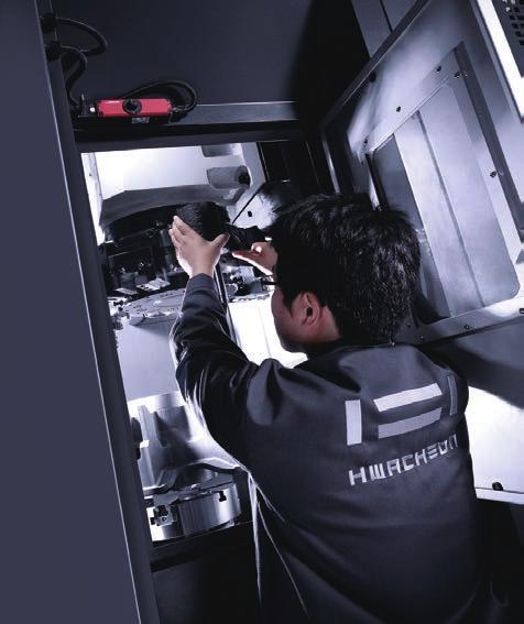 Changing tools is convenient when the ATC returns to its parking position, according to the side access door (VT-650) L-HTLD: Hwacheon Lathe Tool Load Detect System (Option) The Hwacheon Lathe Tool