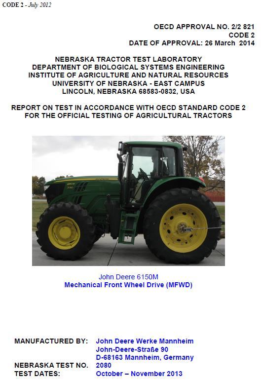 75 APPENDIX H: OECD TRACTOR TEST SUMMARY FOR JOHN DEERE 6150M Selected