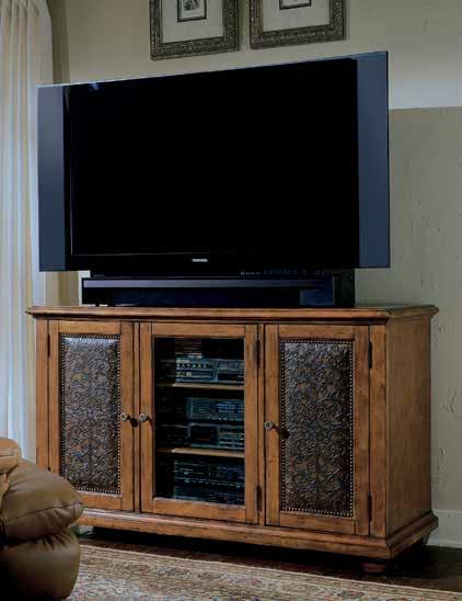 Top left DECORATOR GROUP Hardwood Solids and Veneers; Black Paint Finish with Rub-Through and Physical Distressing; Etched Brass on Doors 370-55-455 Entertainment Console Two outside doors with brass