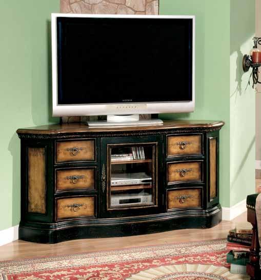 CORNER CONSOLES accommodating up to 55 (140 cm) televisions If you desire the finished, classic look of fine cabinetry built-ins, a corner console may be a good choice for displaying and storing your