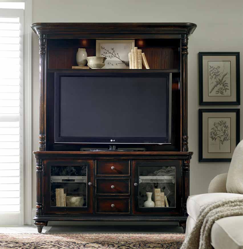 consoles & hutches accommodating up to 55 (140 cm) televisions EASTRIDGE Hardwood Solids and Cherry Veneers with Seeded Glass 5177-55202 Entertainment Console & Hutch 63 1/2 x 23 1/2 x 84 (161 x 60 x