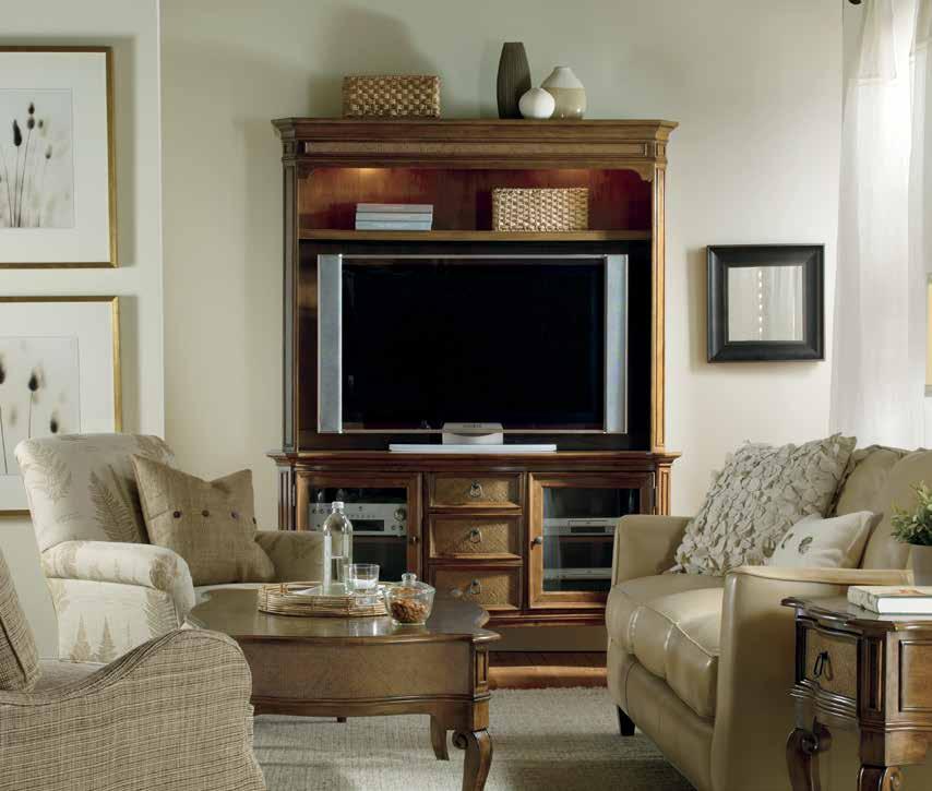 Accommodates most 55 (140 cm) TV s 5177-55580 Entertainment Console Hutch One adjustable shelf; two lights 68 3/4W x 18 1/4D x 51 3/4H (175 x 46 x 131 cm) WINDWARD Hardwood Solids and Cherry Veneers