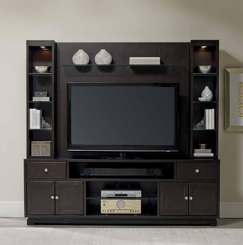 consoles & hutches accommodating 60 (152 cm) and some 65 (165 cm) televisions KENDRICK Rubberwood Solids and Oak Veneers 1060-55203 Three Piece Entertainment Center 82W x 19D x 78H (208 x 48 x 198