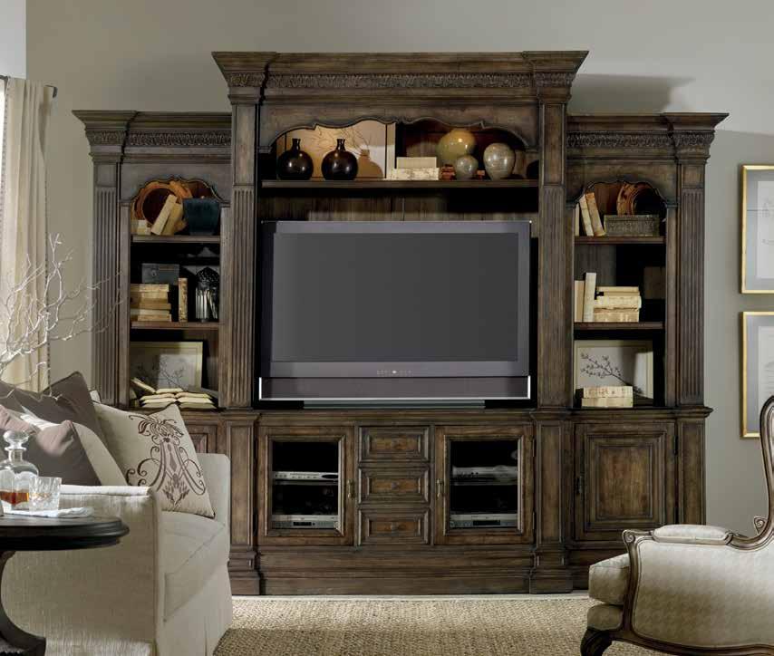 home theater accommodating 55 (140 cm) televisions ADAGIO Hardwood Solids with Pecan, Hickory, Ash, Black Walnut and Maple Veneer 5091-70444 Four Piece Wall Group 129 1/4W x 26 1/4D x 104H (328 x 67