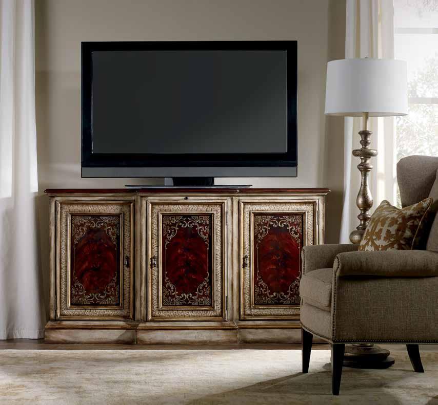home theater accommodating 70 (178 cm) televisions TV READY ACCENTS Who knew that stylish focal points like these striking consoles could also accommodate your flat screen TV and electronic
