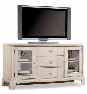 BROOKHAVEN Hardwood Solids with Cherry Veneers; Highly Distressed Medium Clear Cherry Finish 281-55-458 Entertainment Console Two side compartments with two adjustable shelves; three drawers;