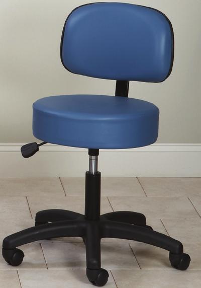 4" thick seat for extra comfort. 2" nylon dual wheel casters. Single lever, pneumatic, or easy spin lift height adjustment. ¾ thick solid plywood top. Customizable with options.