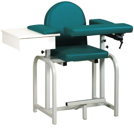 Armrest locks in place when in use, then flips out of the way for easy patient exit.