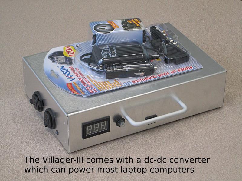 Introduction Figure 1: View showing Villager III and dc dc adapter The Villager III Power Bank may be used to power devices that run on 12 volts dc.