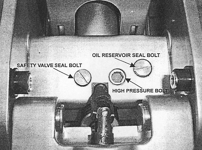DO NOT under any circumstance, remove the safety valve seal bolt and adjust the valve (regulate bolt). Use the following diagram when to fill and bleed the jack s oil reservoir.