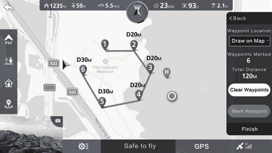 Tap on the map to pin down up to 15 waypoints and they will be linked automatically as a route. Tapping Delete Waypoint can remove the last waypoint you pinned down.
