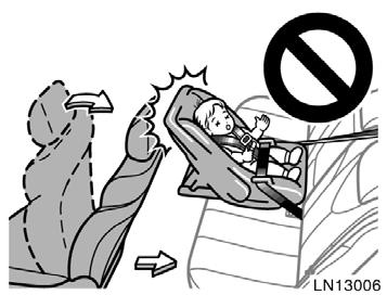 Most upright position Do not install a child restraint system on the rear seat if it interferes with the lock mechanism of the front seats.